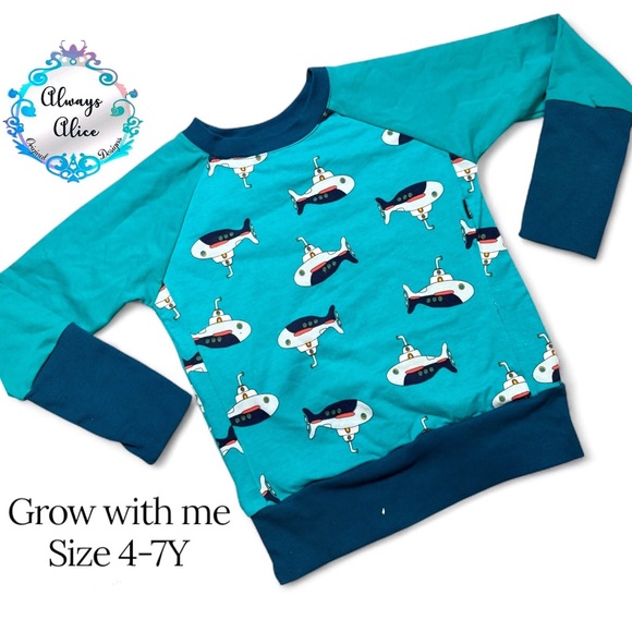 Always Alice Designs Other - Kids Submarine Print Shirt - Teal and Navy